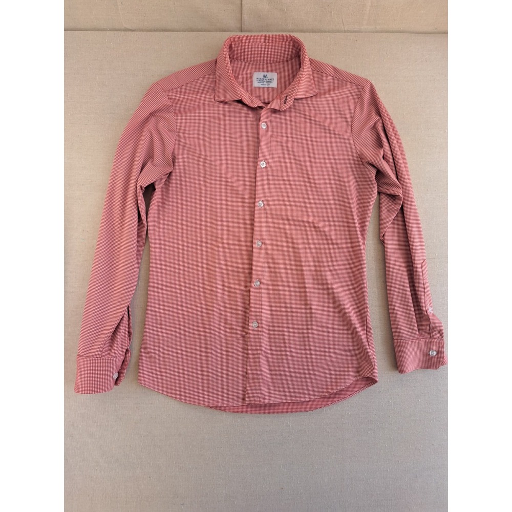 Mizzen + Main Shirt Mens Medium Trim Fit Red Check Long Sleeve Button Up Stretch